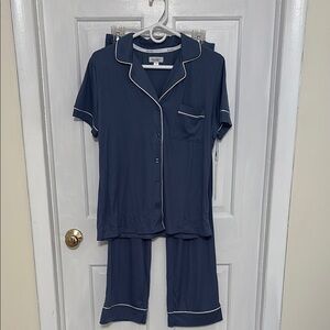 Nicole Miller Ribbed Blue Short Sleeve Pajamas